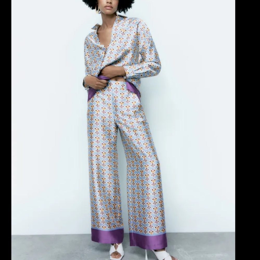 Zara Geometric Satin Effect Pants